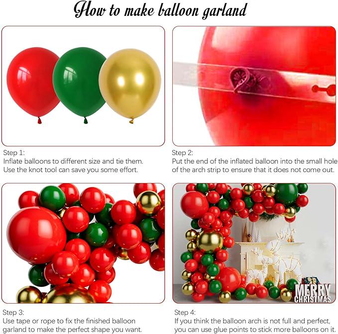 Red Green and Gold Balloons Set for Wedding Birthday and Christmas Decorations