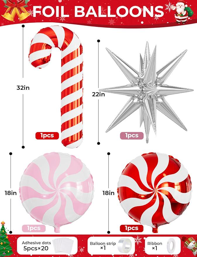 Christmas Balloon Arch Kit: Candy Cane & Star Garland (120 Piece)