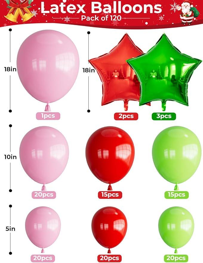 Christmas Balloon Arch Kit: Candy Cane & Star Garland (120 Piece)