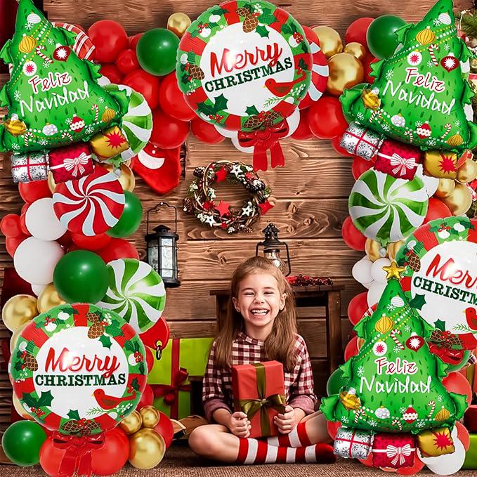 6pcs Christmas Tree and Wreath Foil Balloons for Xmas Party Decorations