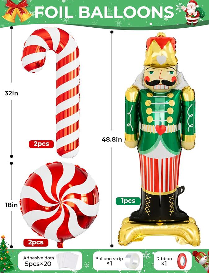 Christmas Balloon Arch Kit Green Red Gold Garland with Tree and Starburst Balloons