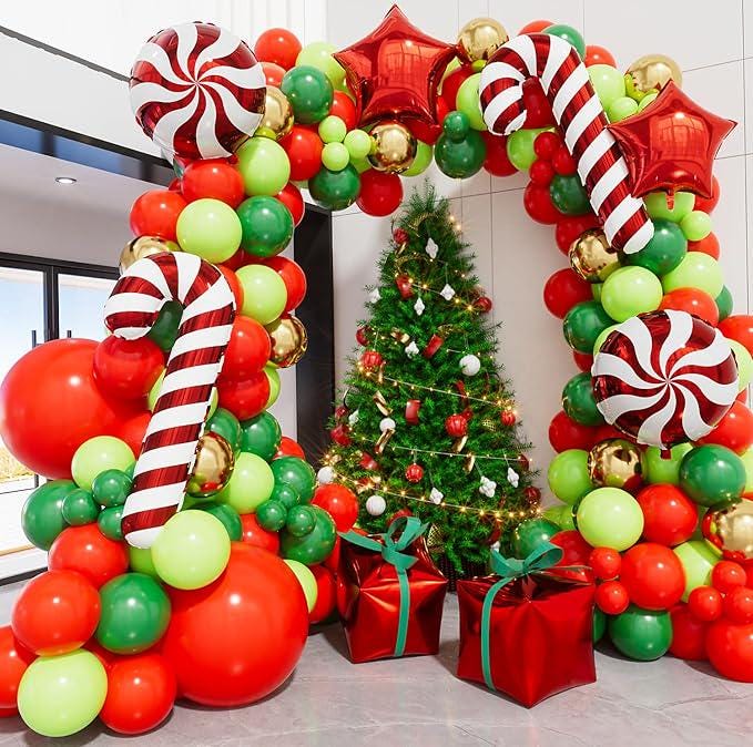 Christmas Balloon Garland Kit 130PCS Red Green Gold Balloons for Holiday Party Decor