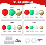 110PCS Red Green White Gold Balloon Kit Mixed Sizes for Christmas Party Decor
