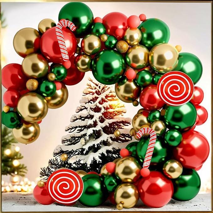 160PCS Christmas Balloon Garland Kit Dusty Green Red Gold Balloons for Holiday Decor