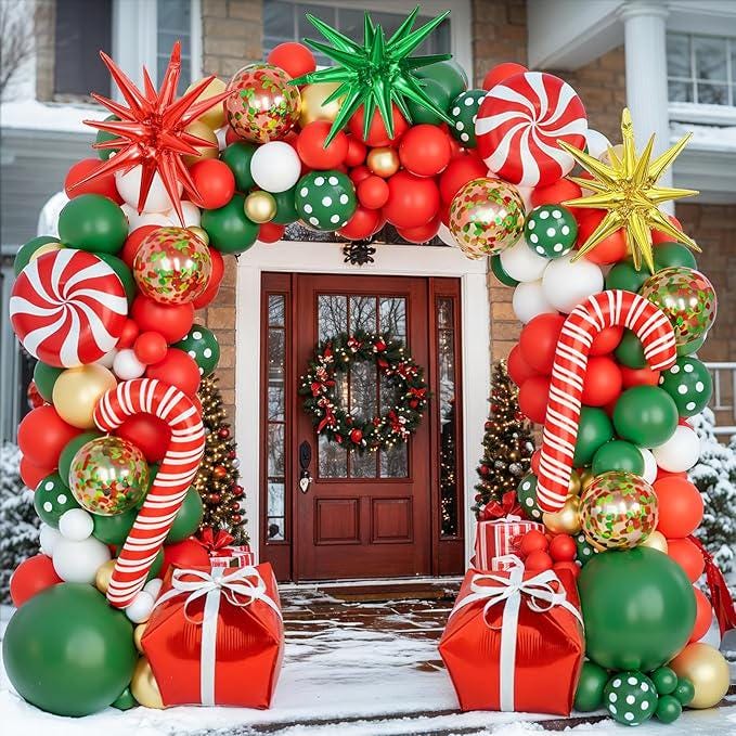 Christmas Balloon Garland Kit Red Green White Gold Balloons for Holiday Party Decor