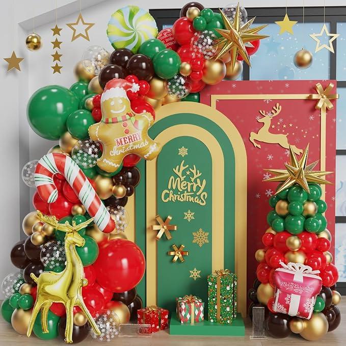149PCS Christmas Balloon Garland Kit Red Green Gold Brown Balloons for Holiday Decor