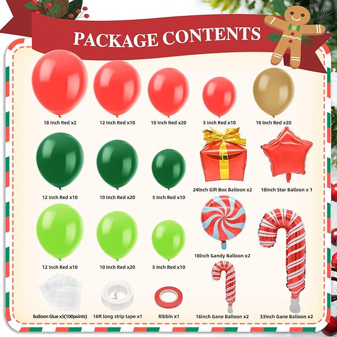 148PCS Christmas Balloon Garland Kit Red Gold Green Balloons for Holiday Party Decor