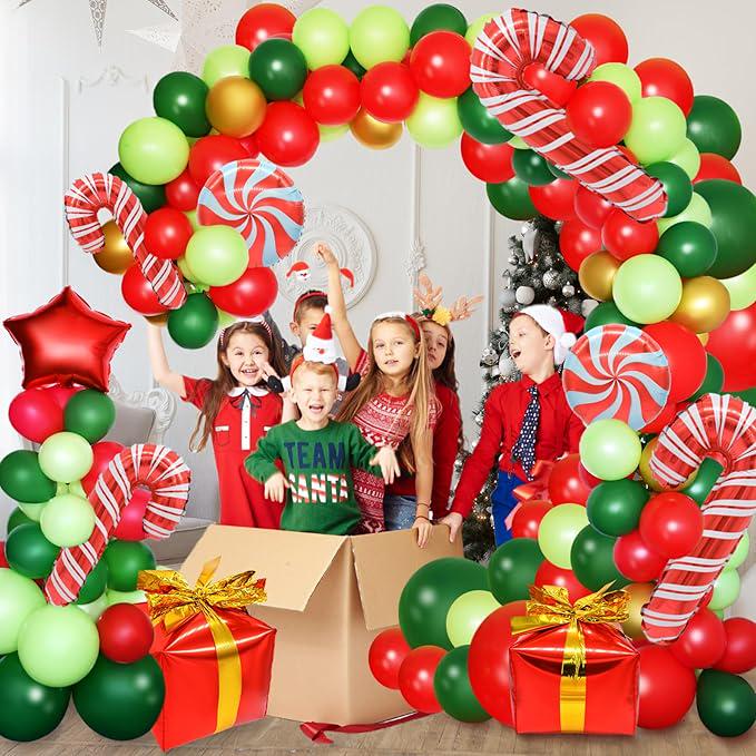 148PCS Christmas Balloon Garland Kit Red Gold Green Balloons for Holiday Party Decor