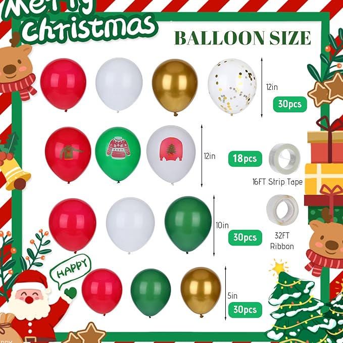 110PCS Ugly Sweater Christmas Balloon Garland Kit Red Green Balloons for Holiday Decor