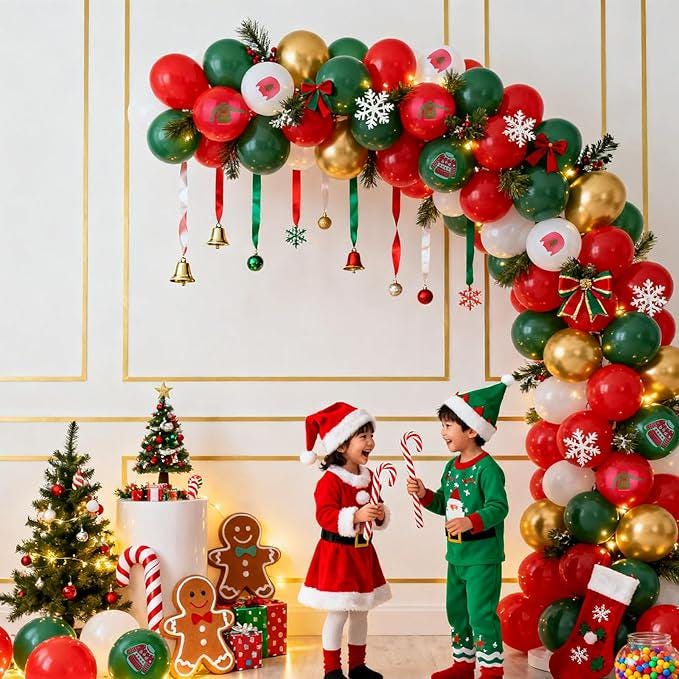 110PCS Ugly Sweater Christmas Balloon Garland Kit Red Green Balloons for Holiday Decor