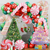 9 PCS Christmas Balloons Set Pink Candy Cane Tree Pinwheel Foil Balloons Decor
