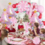 9 PCS Christmas Balloons Set Pink Tree Candy Cane Foil Balloons Party Decor