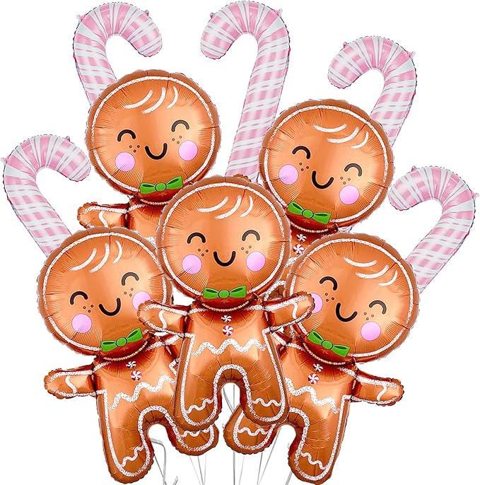 10 PCS Christmas Balloons Set Gingerbread Man Pink Candy Cane Party Decorations