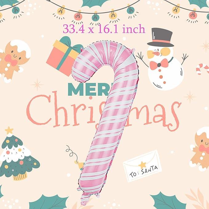 10 PCS Christmas Balloons Set Gingerbread Man Pink Candy Cane Party Decorations