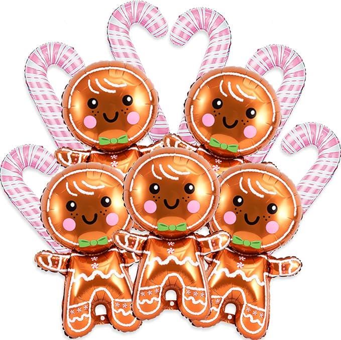 11 PCS Gingerbread Balloons Set Pink Candy Cane Foil Balloons Christmas Decor