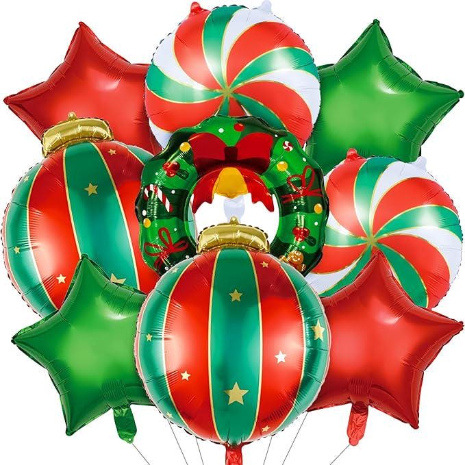 9 PCS Christmas Balloons Set Candy Bell Wreath Star Foil Balloons Party Decor
