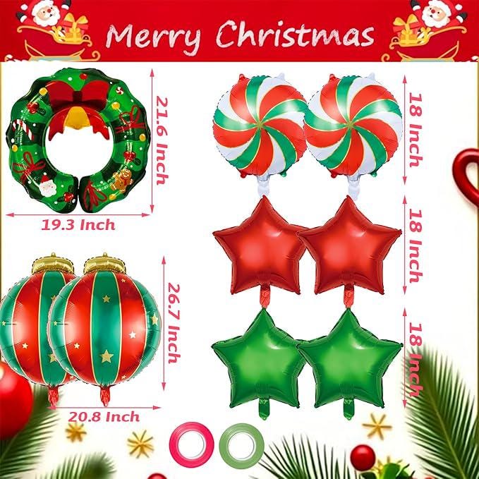 9 PCS Christmas Balloons Set Candy Bell Wreath Star Foil Balloons Party Decor
