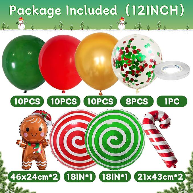 Christmas Balloons Set Red Green Gold Candy Cane Gingerbread Man Party Decor
