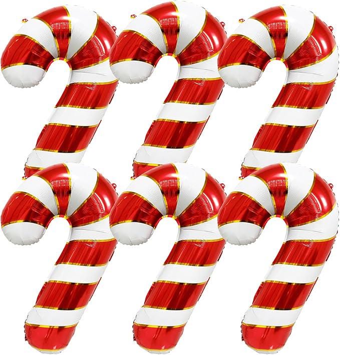6 PCS Christmas Candy Cane Balloons Red Foil Balloons Holiday Party Decorations