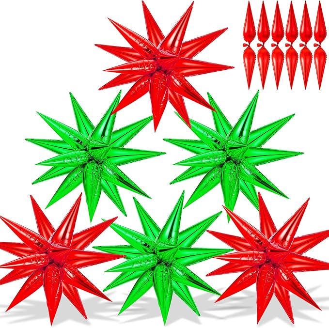 72 PCS Red Green Star Balloons 26 Inch Foil Cone Spike Balloons Christmas Decor