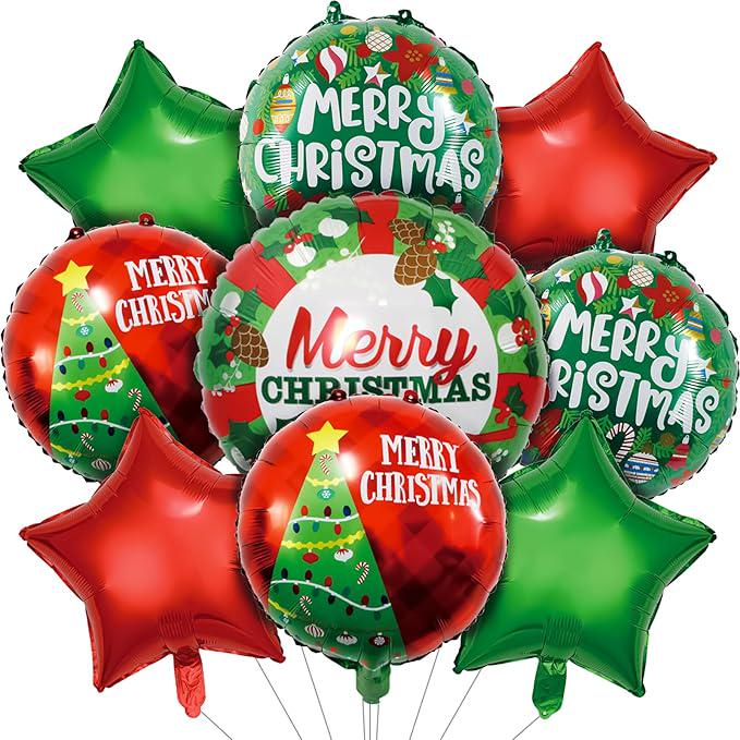 9 PCS Christmas Balloons Set Candy Round Star Foil Balloons Xmas Party Decor
