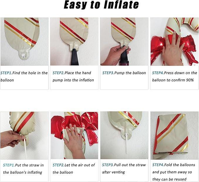 3 PCS Christmas Balloons Set Bow Candy Cane Santa Claus Foil Party Decorations