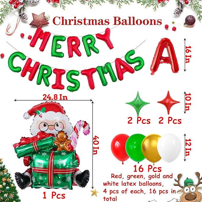 Merry Christmas Balloon Banner Green Red Balloons Party Decorations