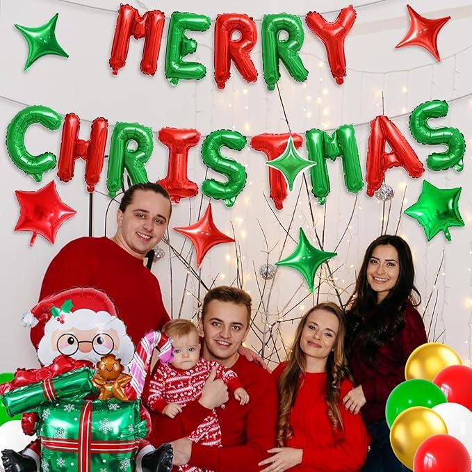 Merry Christmas Balloon Banner Green Red Balloons Party Decorations