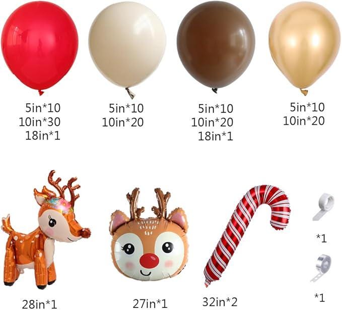 138PCS Christmas Reindeer Balloon Garland Kit Red Brown White Gold Moose Decor