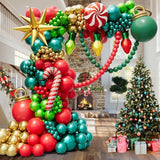 Christmas Balloon Arch Kit Red Gold Green Garland with Bulb and Candy Cane Balloons