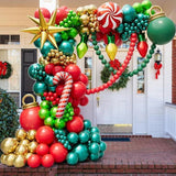 Christmas Balloon Arch Kit Red Gold Green Garland with Bulb and Candy Cane Balloons