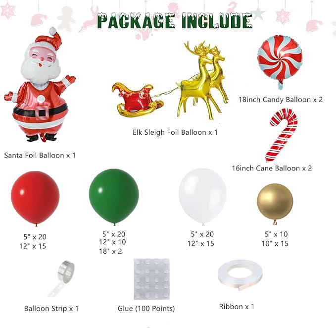 Christmas Balloon Garland Arch Kit 134pcs Red Green White Gold Balloons for Xmas Party