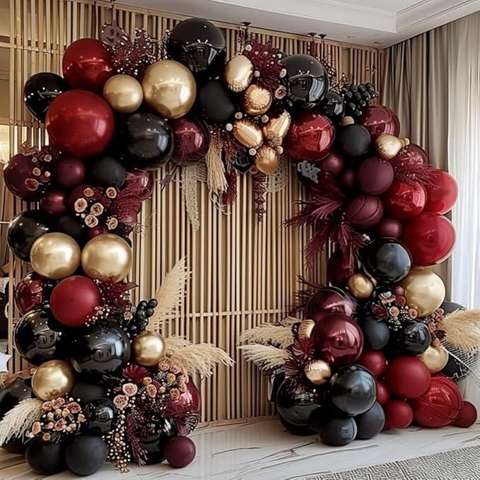 Burgundy Black Gold Balloon Arch Kit Double Stuffed Balloons for Party Decorations