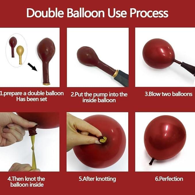 Burgundy Black Gold Balloon Arch Kit Double Stuffed Balloons for Party Decorations