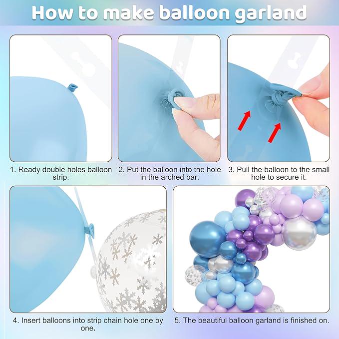 Blue Purple Balloon Arch Kit 153pcs Metallic Confetti Balloons for Princess Party Decor