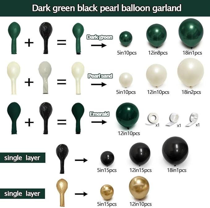 Dark Green Black Balloon Arch Kit Emerald Hunter Green Gold Balloons for Party Decor