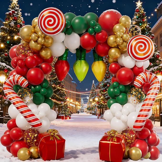 Christmas Balloon Arch Kit: Candy Cane & Gift Box Balloons