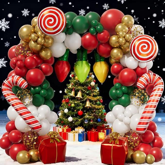 Christmas Balloon Arch Kit: Candy Cane & Gift Box Balloons