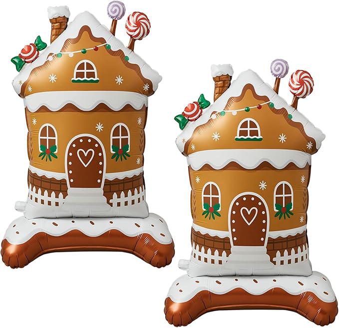 Giant 2-Pack Self-Standing Gingerbread House & Candy Man Balloons for Christmas Parties