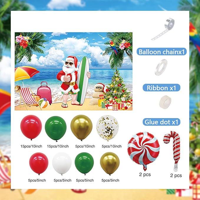 Christmas Balloon Garland Kit with Red Green Gold Candy Balloons for Tropical Party Decor