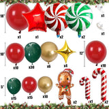 Christmas Balloon Garland Kit with Red Green Gold Balloons, Gingerbread & Candy Foils for Party