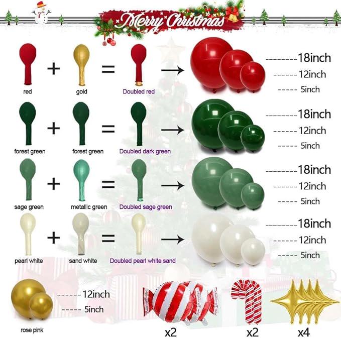 Christmas Balloon Garland Kit Red Green White Gold with Candy Cane & Star Balloons