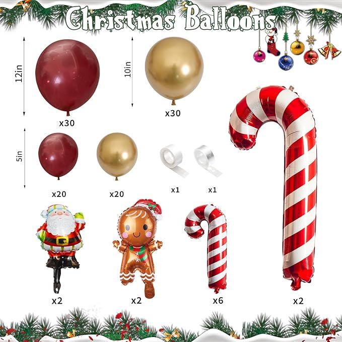 114-Piece Christmas Balloon Garland Kit with Red, Gold & Festive Foil Balloons for Party