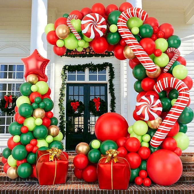Christmas Balloon Garland Kit with Red, Gold & Green Balloons for Festive Party Decor