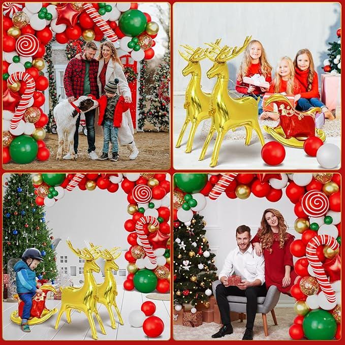 Christmas Balloon Garland Kit with Red, Gold, White & Green Balloons for Party Decor