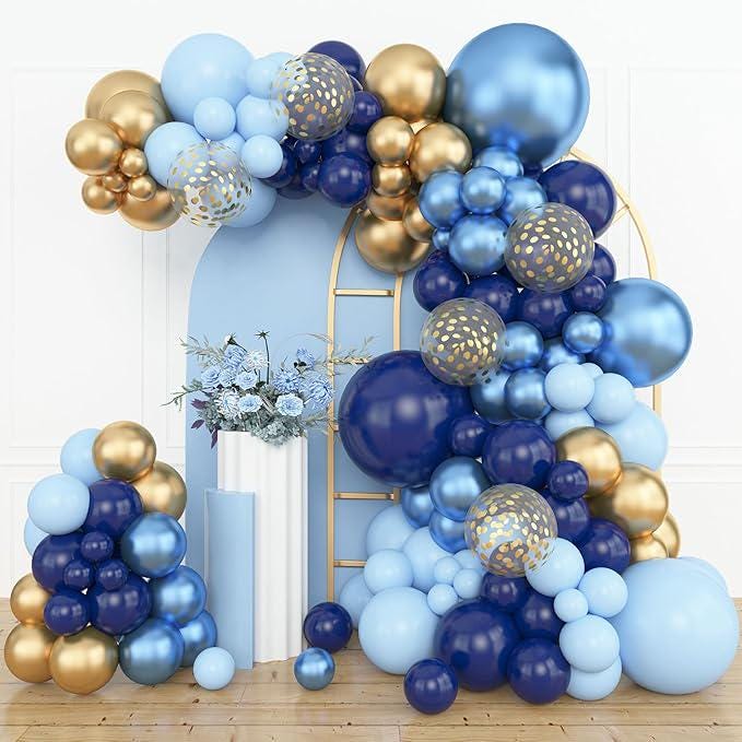 153-Piece Navy Blue & Gold Balloon Garland Kit with Pastel and Confetti Balloons for Party