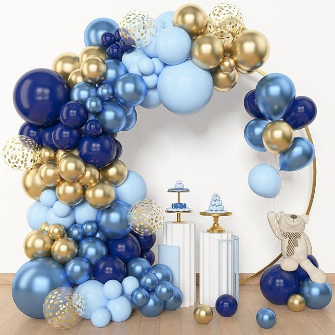 153-Piece Navy Blue & Gold Balloon Garland Kit with Pastel and Confetti Balloons for Party
