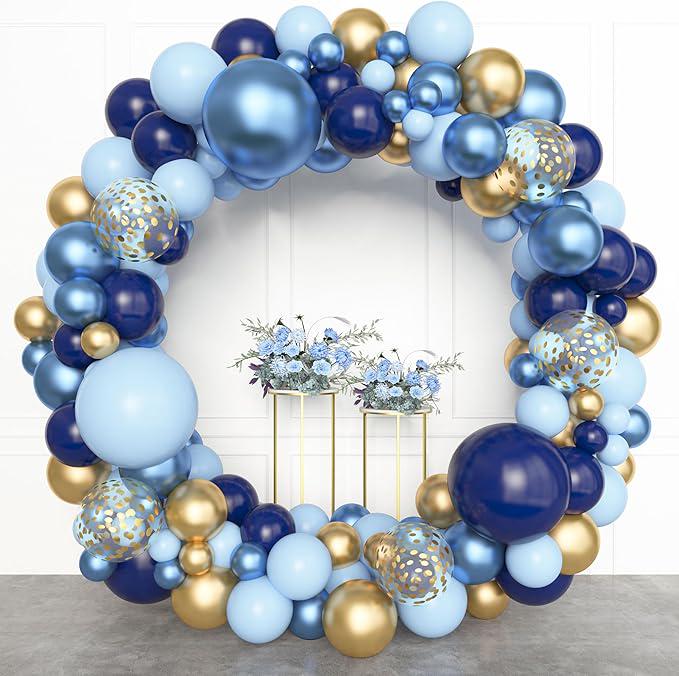 153-Piece Navy Blue & Gold Balloon Garland Kit with Pastel and Confetti Balloons for Party