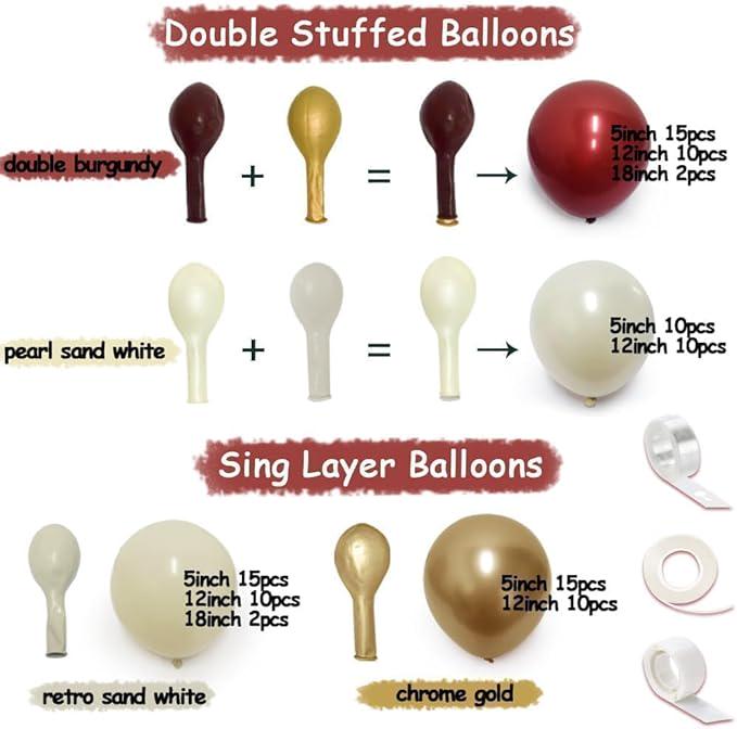 Burgundy & Gold Balloon Garland Kit with Red, White and Metallic Balloons for Party Decor