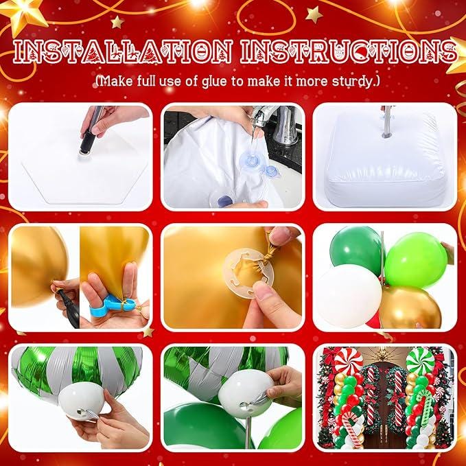 2-Set Christmas Candy Balloon Column Kit with Red, White & Green Balloons for Party Decor